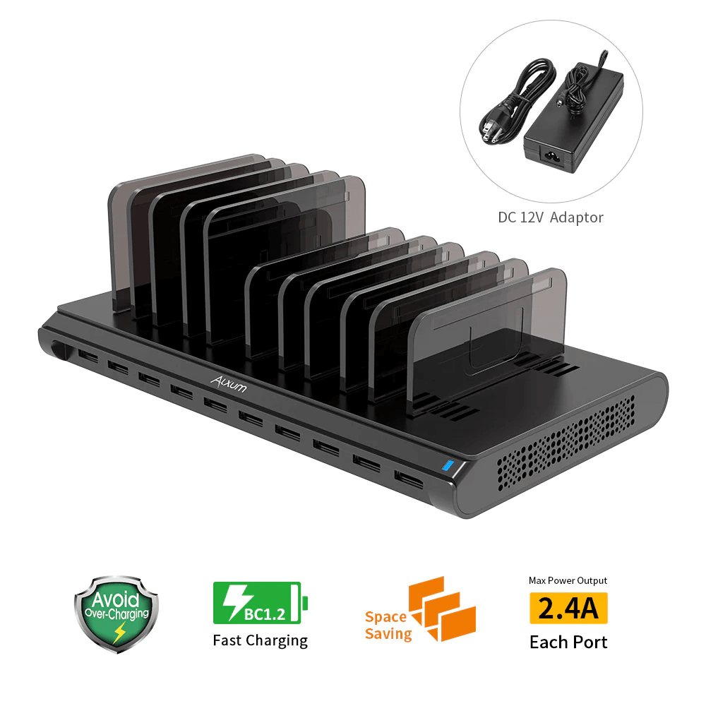 Estante de carga para teléfono celular de montaje en pared, estación  multidispositivo con 8 puertos, compatible con iPhone de Apple, iPad,  Samsung