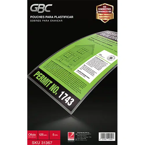 Caja Pouche 125 Micrones 5mil de 5 unidades Tamaño Oficio 229x368 mm - GBC