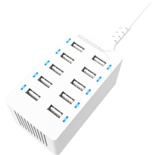 Estación de Carga móvil USB-A de 10 Puertos Carga rapida 60W Compatible con Samsung, lPhone, lPad y mas – Blanco