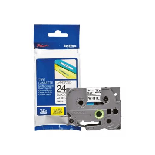 Cinta Brother TZE-251 24mm x 8 mts Adhesivo Negro Sobre Blanco
