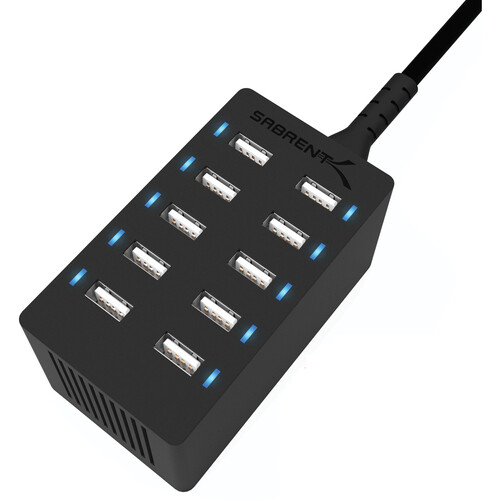 Estación de Carga móvil USB-A de 10 Puertos Carga rapida 60W Compatible con Samsung, lPhone, lPad y mas – Negro