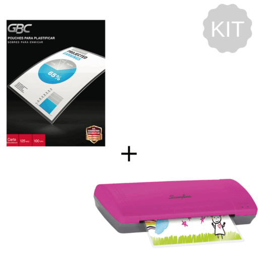 Kit Plastificadora Rosa A4/Carta Inspire Plus 22,8 cm Swingline + Caja Pouches de 100 Unidades Tamaño Carta 3 mil (125 Mic) GBC