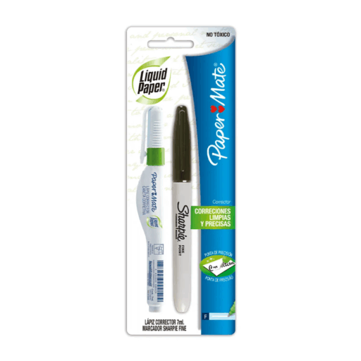 Pack 1 Lápiz Corrector 7ml Liquid Paper + 1 Sharpie Punta Fina