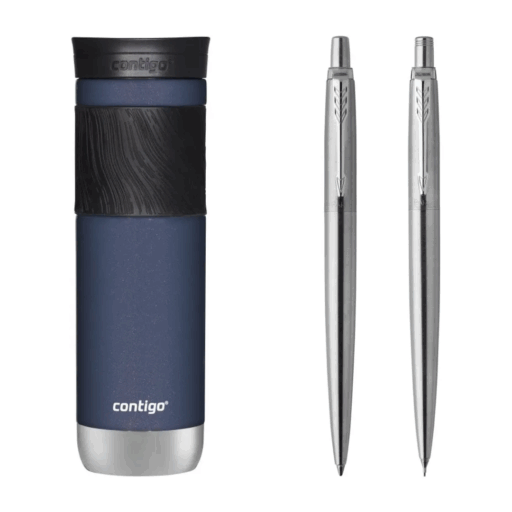 Parker Jotter Set Bolígrafo + Portaminas Acero Inoxidable Borde Cromado + Contigo Mug Byron 2.0 Snapseal 710ML Azul Midnight Berry