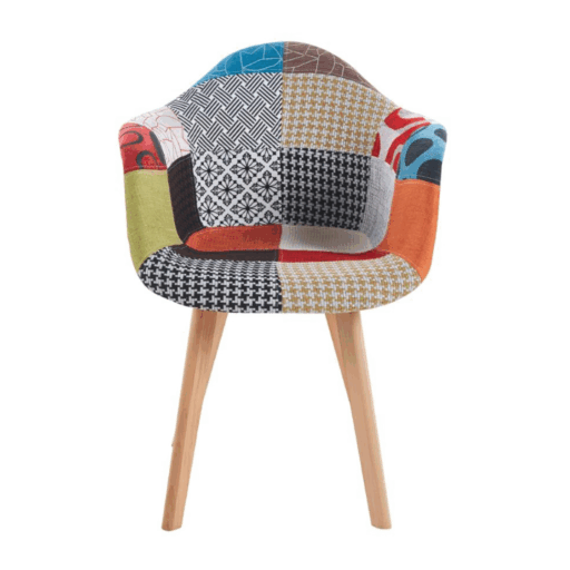 Butaca Sitial Patchwork Pata Tulip Acolchado Wood - Naranjo
