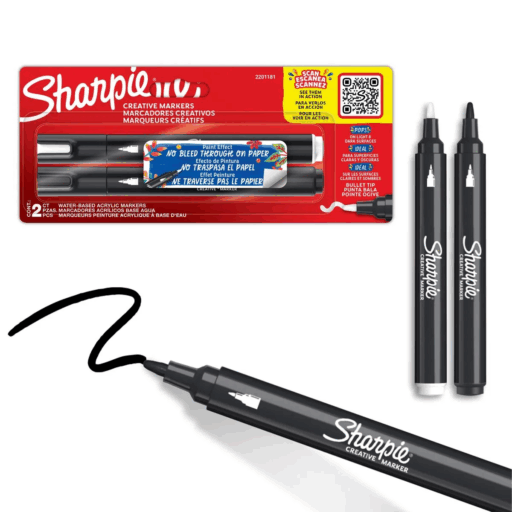 Sharpie 2 Marcadores Acrílicos Punta Bala Colores Blanco y Negro
