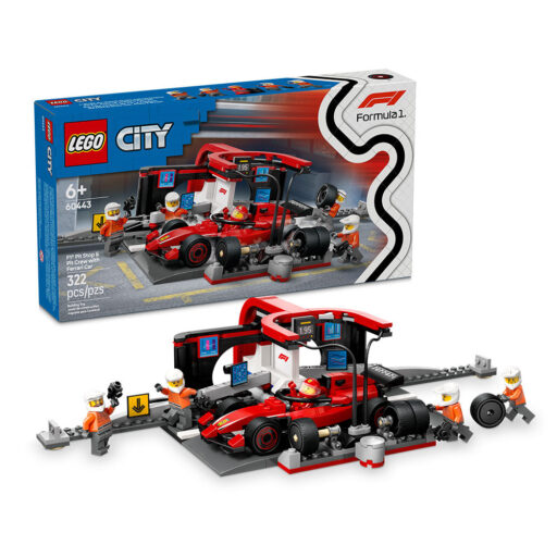 LEGO City Parada en Boxes de F1 y Equipo de Mecánicos con Auto Ferrari- 60443