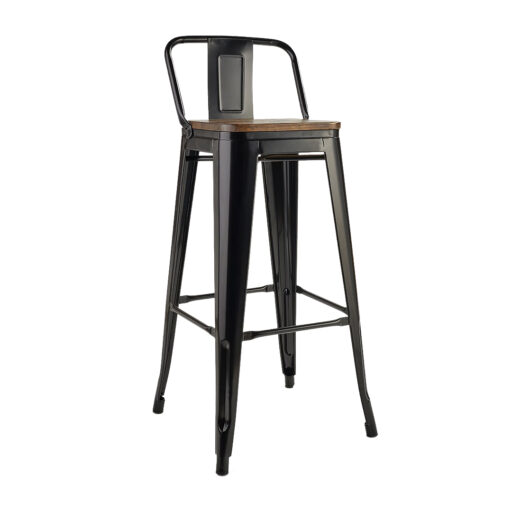Tolix Silla de Bar Taburete 75cm Base de Madera Negro