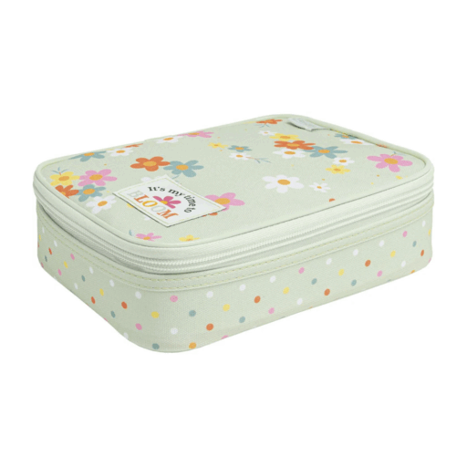 Tilibra Estuche Box para 100 Lápices con Divisor y Elástico Organizador Floral