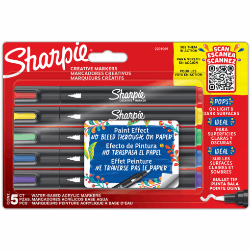 Sharpie - Marcadores Acrílicos Punta Bala 5 Colores Surtidos
