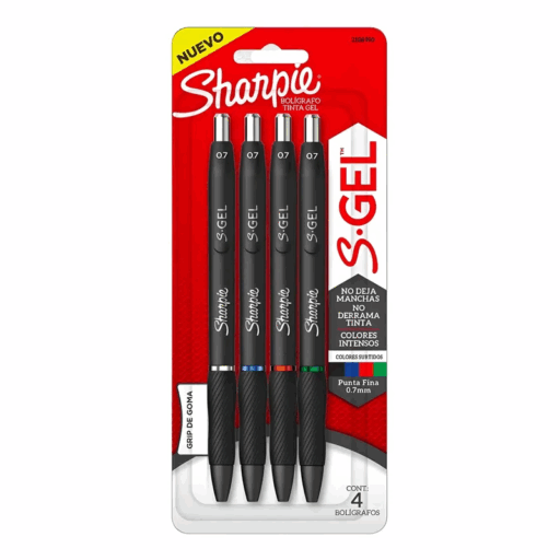 Sharpie Bolígrafos Gel 0.7mm Punta Fina Blíster x 4 colores Surtidos