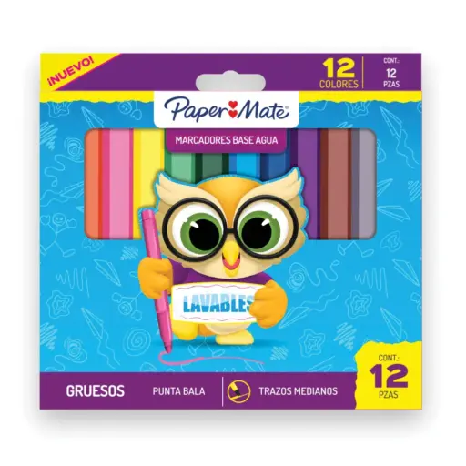 Paper Mate - Marcadores Jumbo Punta Bala 12 Unidades