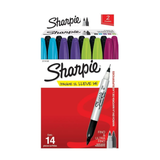 Sharpie Marcador Doble Punta Fina-Ultrafina Surtido Set 12+2
