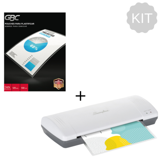 Kit Plastificadora Blanca A4/Carta Inspire Plus 22,8 cm Swingline + Caja Pouches de 100 Unidades Tamaño Carta 3 mil (125 Mic) GBC