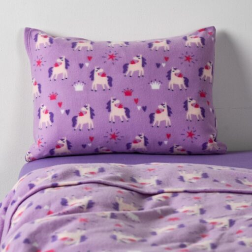AF - Juego de Sábana Polar Poliéster Estampado Unicornio 1.5