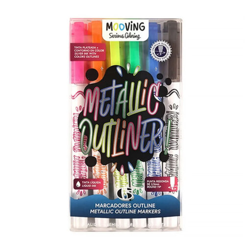 Mooving - Estuche 6 Marcadores Permanentes Metallic Outliner Plata
