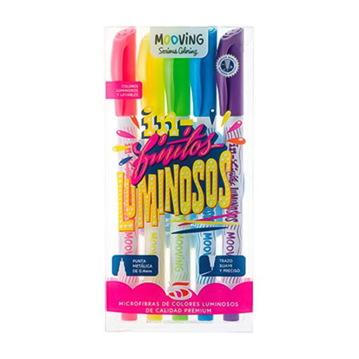 Mooving - Estuche 5 Tiralíneas de Colores Luminosos Premium