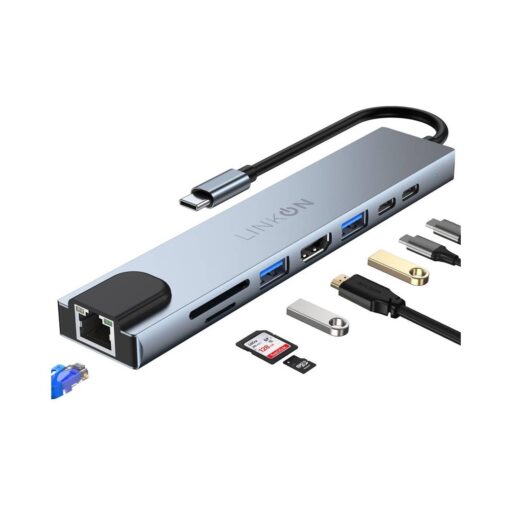 Adaptador Tipo C 8 en 1 Hub USB 3.0 HDMI 4k Multipuerto para Macbook, Windows